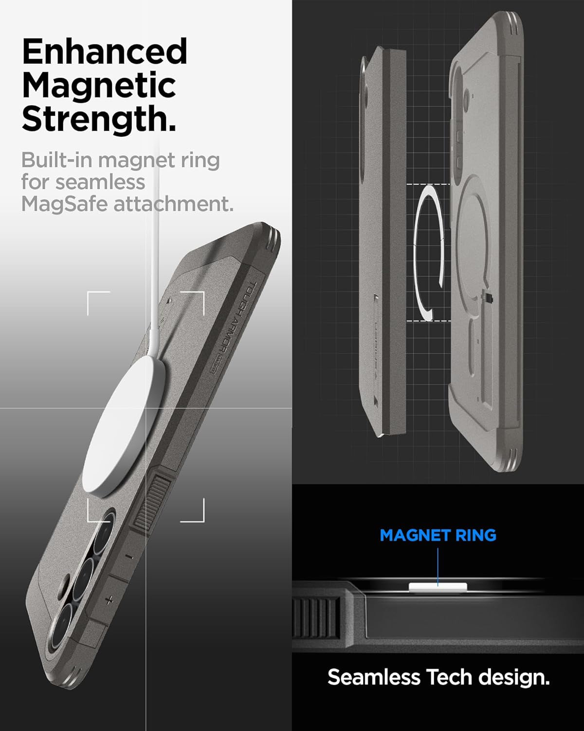 for Galaxy S25 FE Case, Tough Armor Magfit [Kickstand] [Compatible with Magsafe] [Military-Grade Protection] - Gunmental