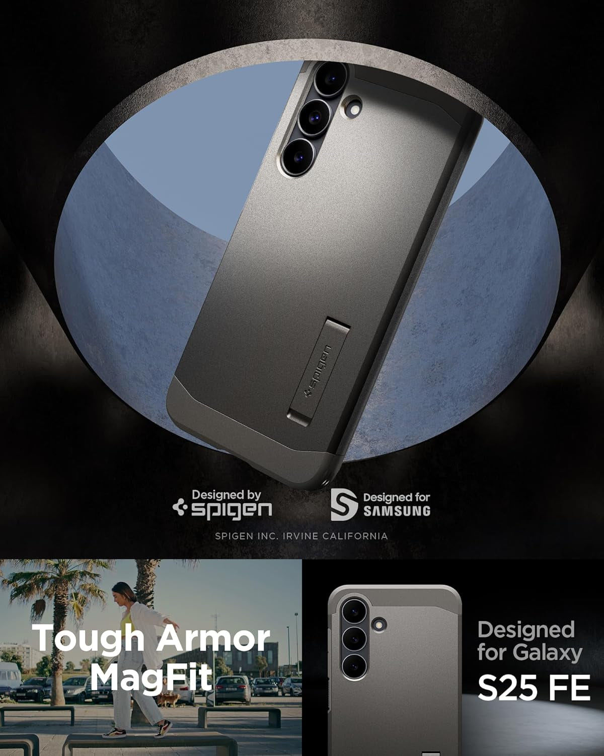 for Galaxy S25 FE Case, Tough Armor Magfit [Kickstand] [Compatible with Magsafe] [Military-Grade Protection] - Gunmental