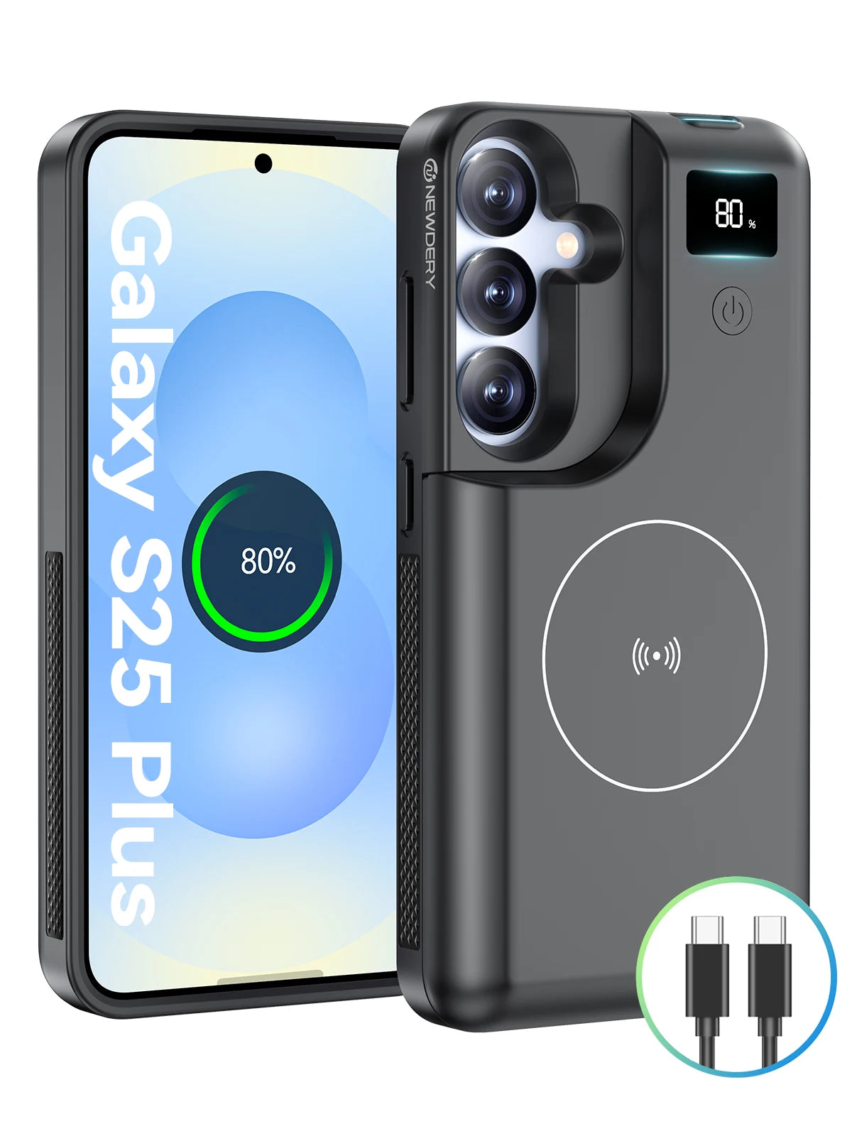 10000mAh Wireless Charger Battery Case for Samsung Galaxy S25 Plus Power Case 10000mAh Portable Power Bank with LED Display