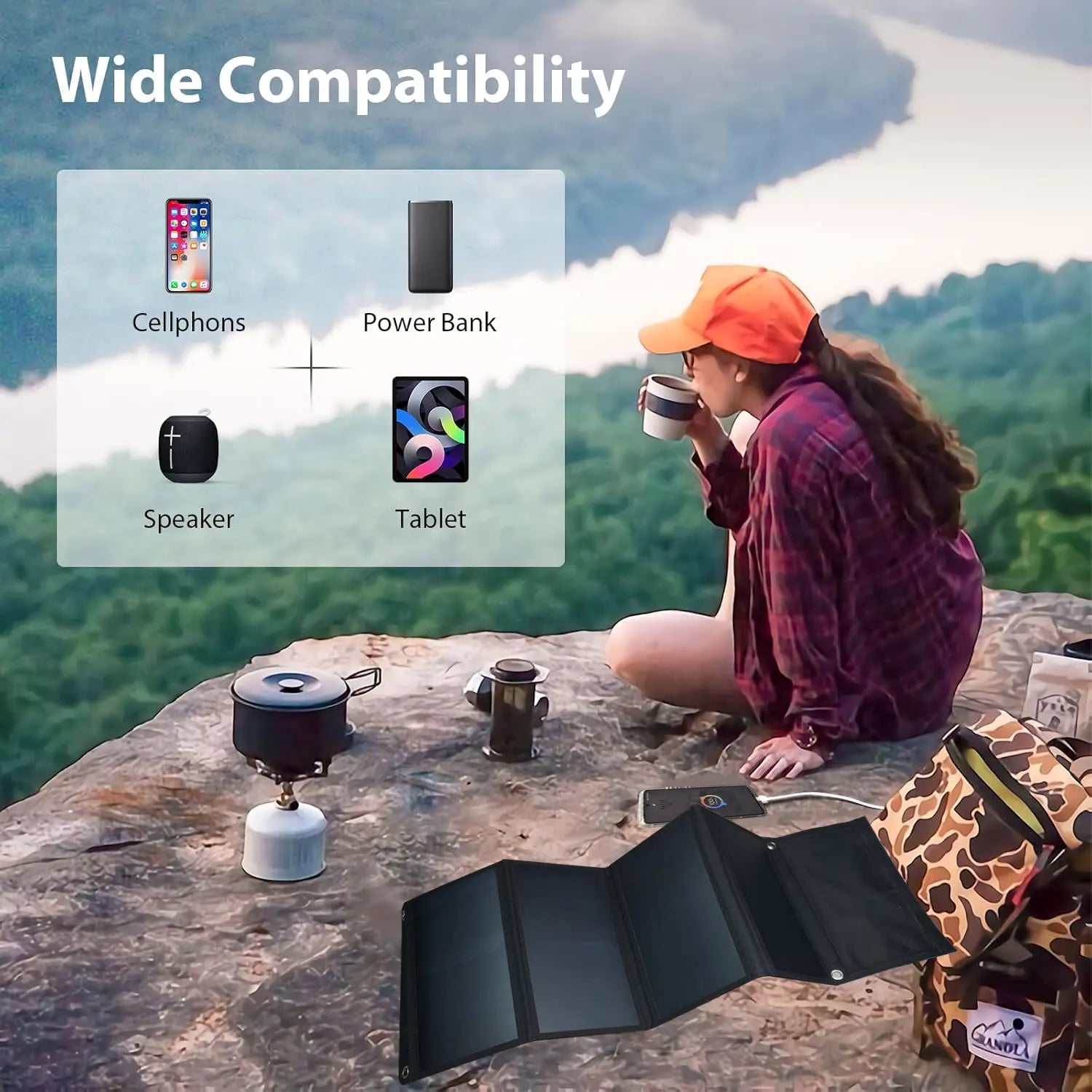 28W Folding Solar Panel 2 USB Ports Portable Solar Panel Phone Charger with SunPower Solar Cell for mobilephone Camping Hiking