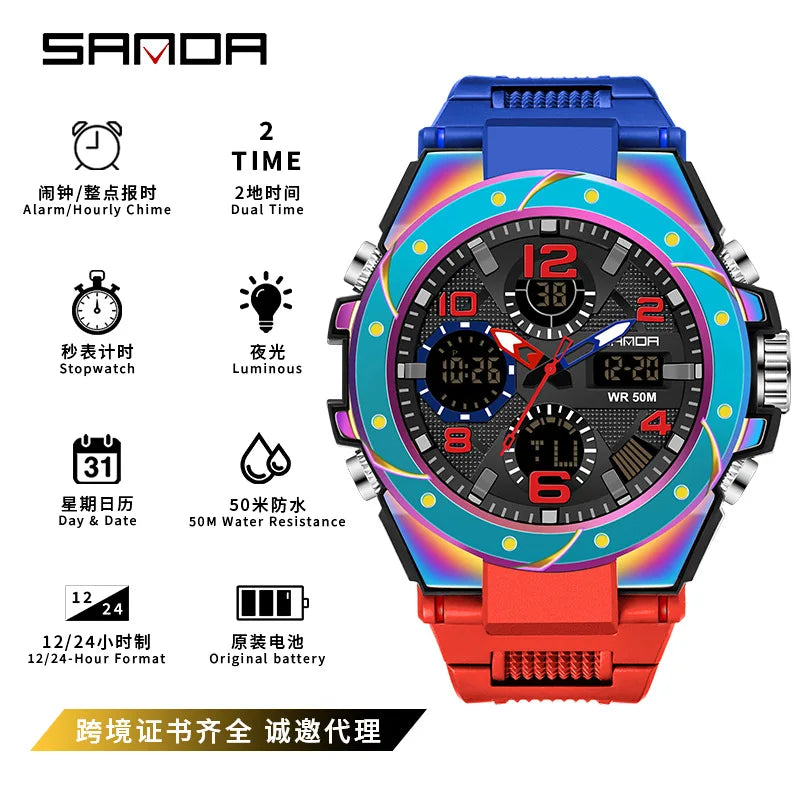 SANDA couple watch men's and women's waterproof multi-functional outdoor sports electronic watch