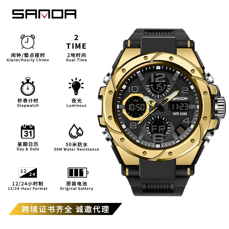 SANDA couple watch men's and women's waterproof multi-functional outdoor sports electronic watch