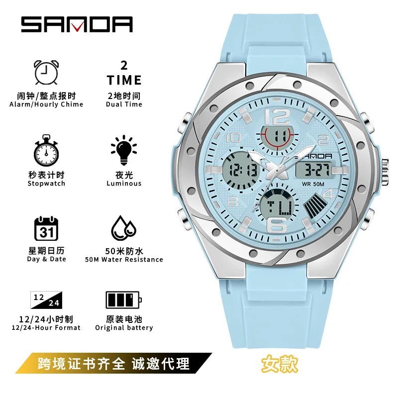 SANDA couple watch men's and women's waterproof multi-functional outdoor sports electronic watch