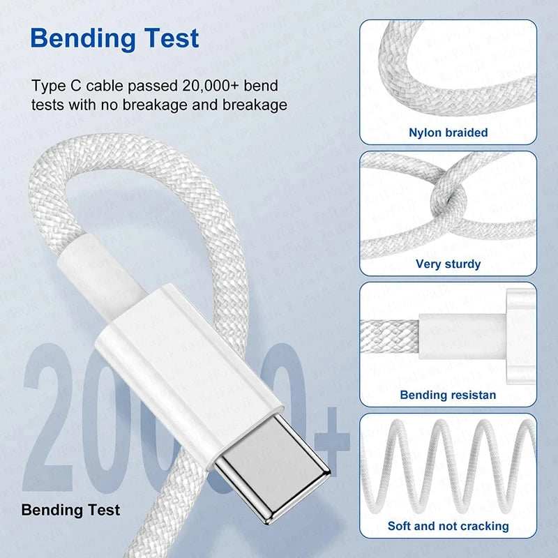 PD 40W Charger USB C Fast Charging Cable For iPhone 17 16 15 Pro Max Air Mini Type C Data line Quick Phone Charger Power Adapter