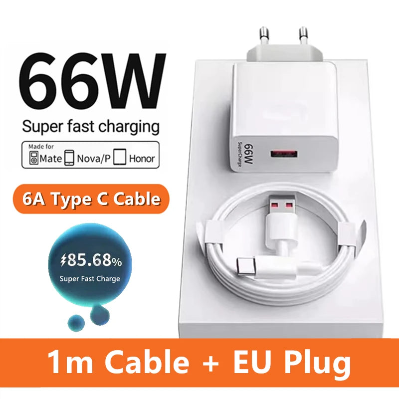 6A 66W Super Fast Charger Type C Cable 40 50 60 P50 P60 Nova 8 9 10 Honor 50 70 90 100 200 Lite X7 X8 X9 Magic 5
