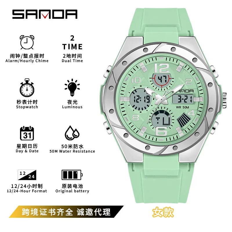 SANDA couple watch men's and women's waterproof multi-functional outdoor sports electronic watch