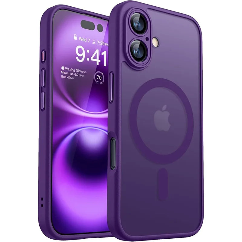 Magsafe Magnetic Luxury Armor Shockproof Case For iPhone 17 Air 16 15 14 13 Pro Max For Wireless Charge Matte Translucent Cover