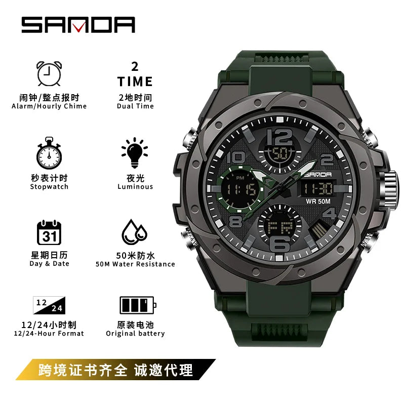 SANDA couple watch men's and women's waterproof multi-functional outdoor sports electronic watch
