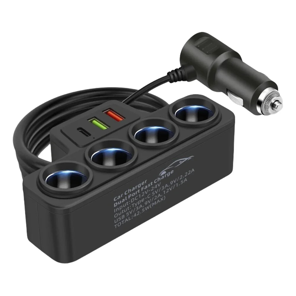 Car Cigarette Lighter Splitter 3 USB Socket QC3.0 PD 3.1A 120W 4-Socket 3 USB Ports Fast Charger Plug USB Phone Charger Adapter