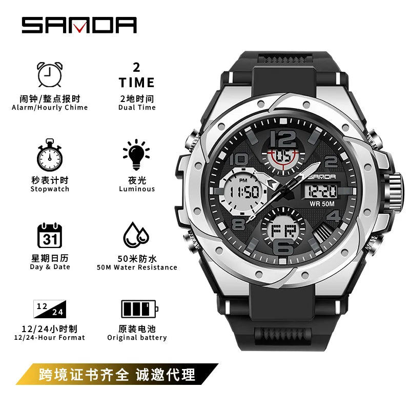 SANDA couple watch men's and women's waterproof multi-functional outdoor sports electronic watch