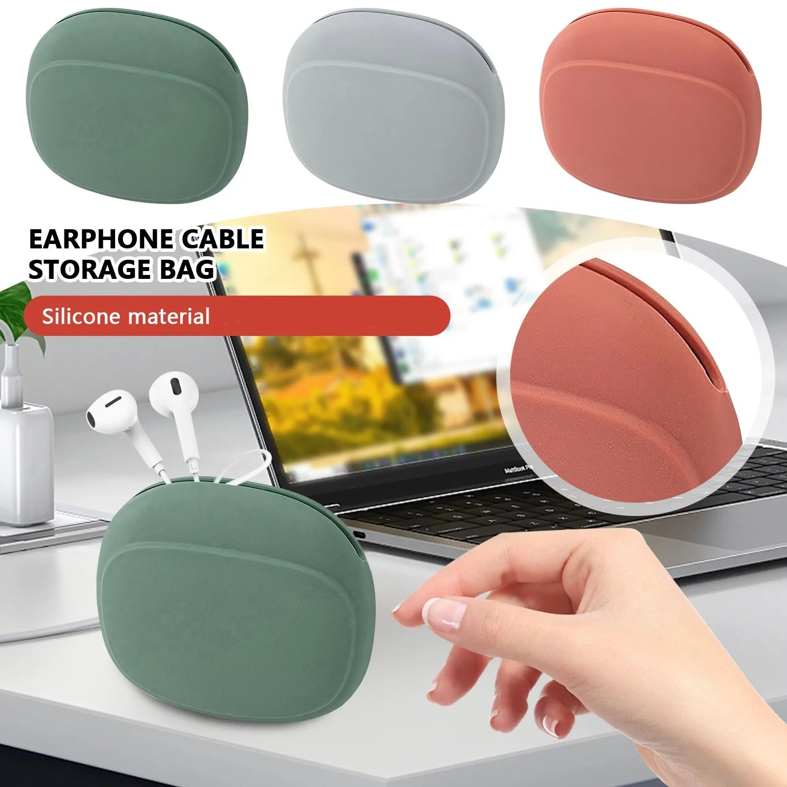 Portable Silicone Data Cable Storage Bag Headphone Storage Box Cute Phone Charger Key Lipstick Storage Bag Travel Wire Organizer