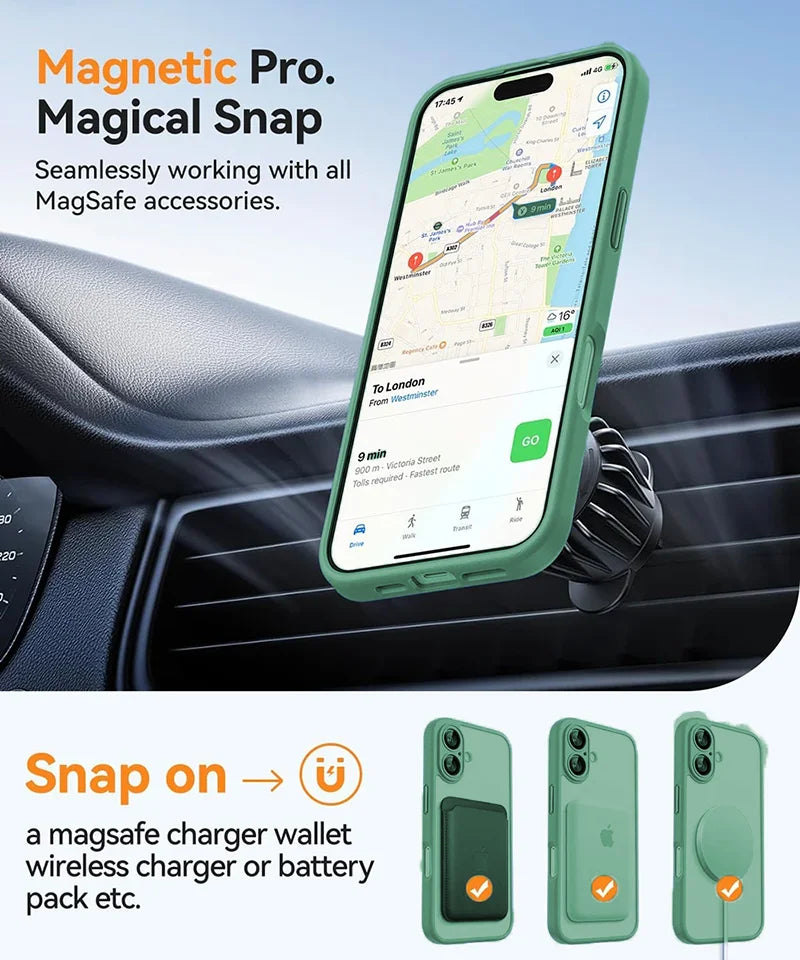 Magsafe Magnetic Luxury Armor Shockproof Case For iPhone 17 Air 16 15 14 13 Pro Max For Wireless Charge Matte Translucent Cover