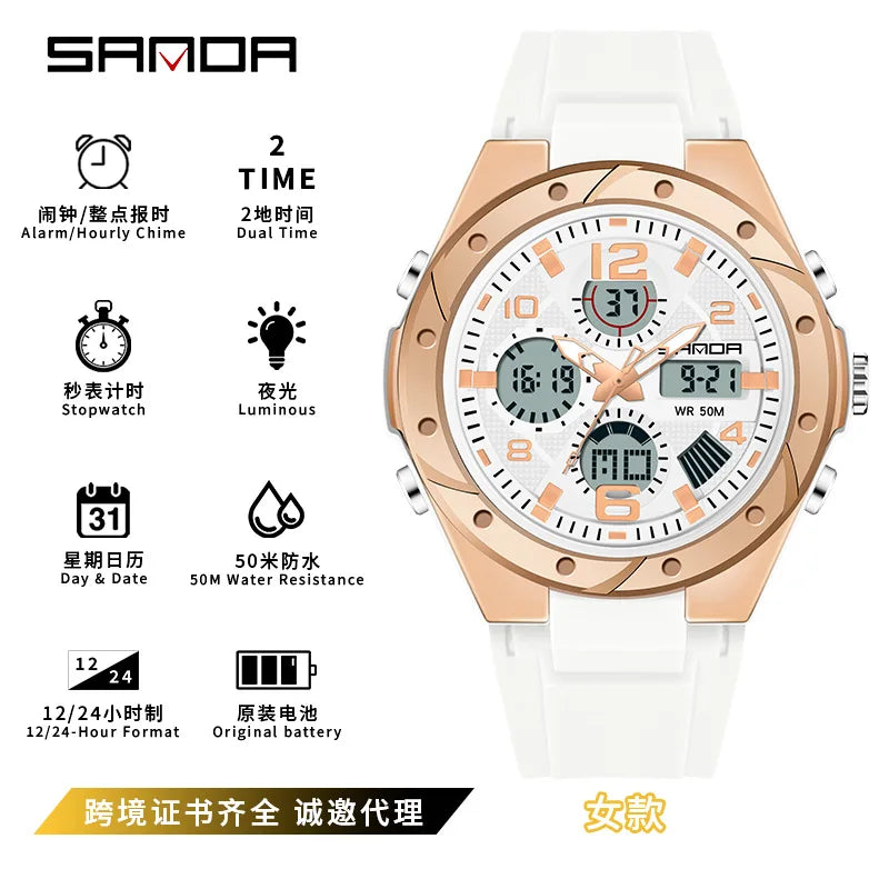 SANDA couple watch men's and women's waterproof multi-functional outdoor sports electronic watch
