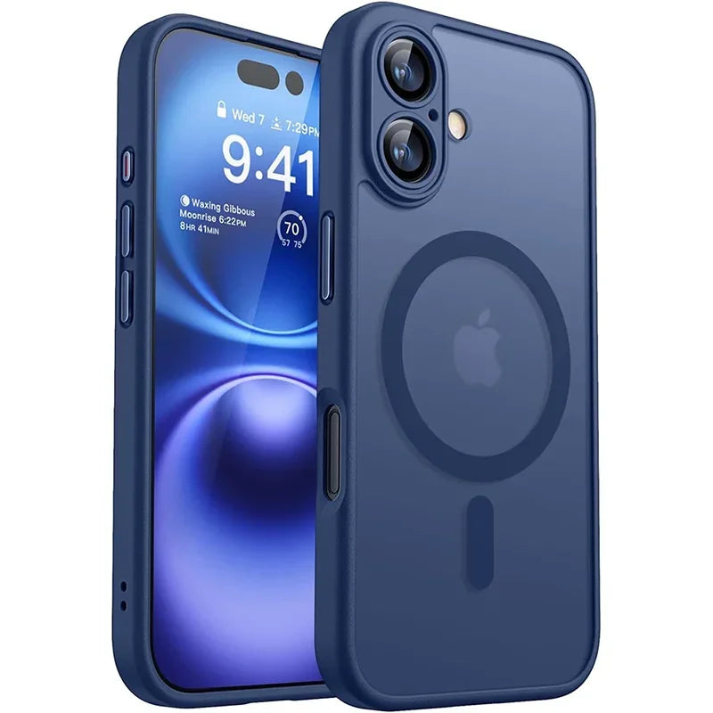 Magsafe Magnetic Luxury Armor Shockproof Case For iPhone 17 Air 16 15 14 13 Pro Max For Wireless Charge Matte Translucent Cover