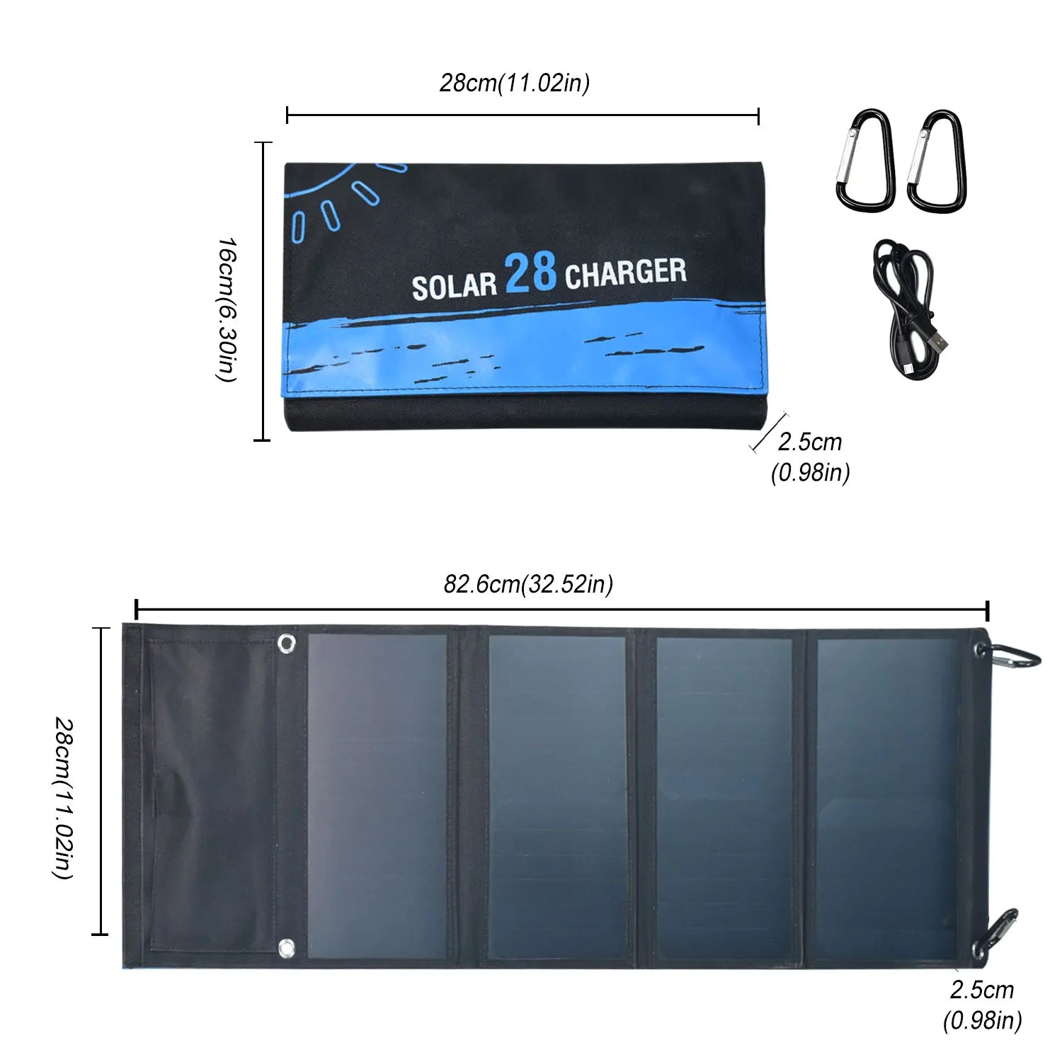28W Folding Solar Panel 2 USB Ports Portable Solar Panel Phone Charger with SunPower Solar Cell for mobilephone Camping Hiking