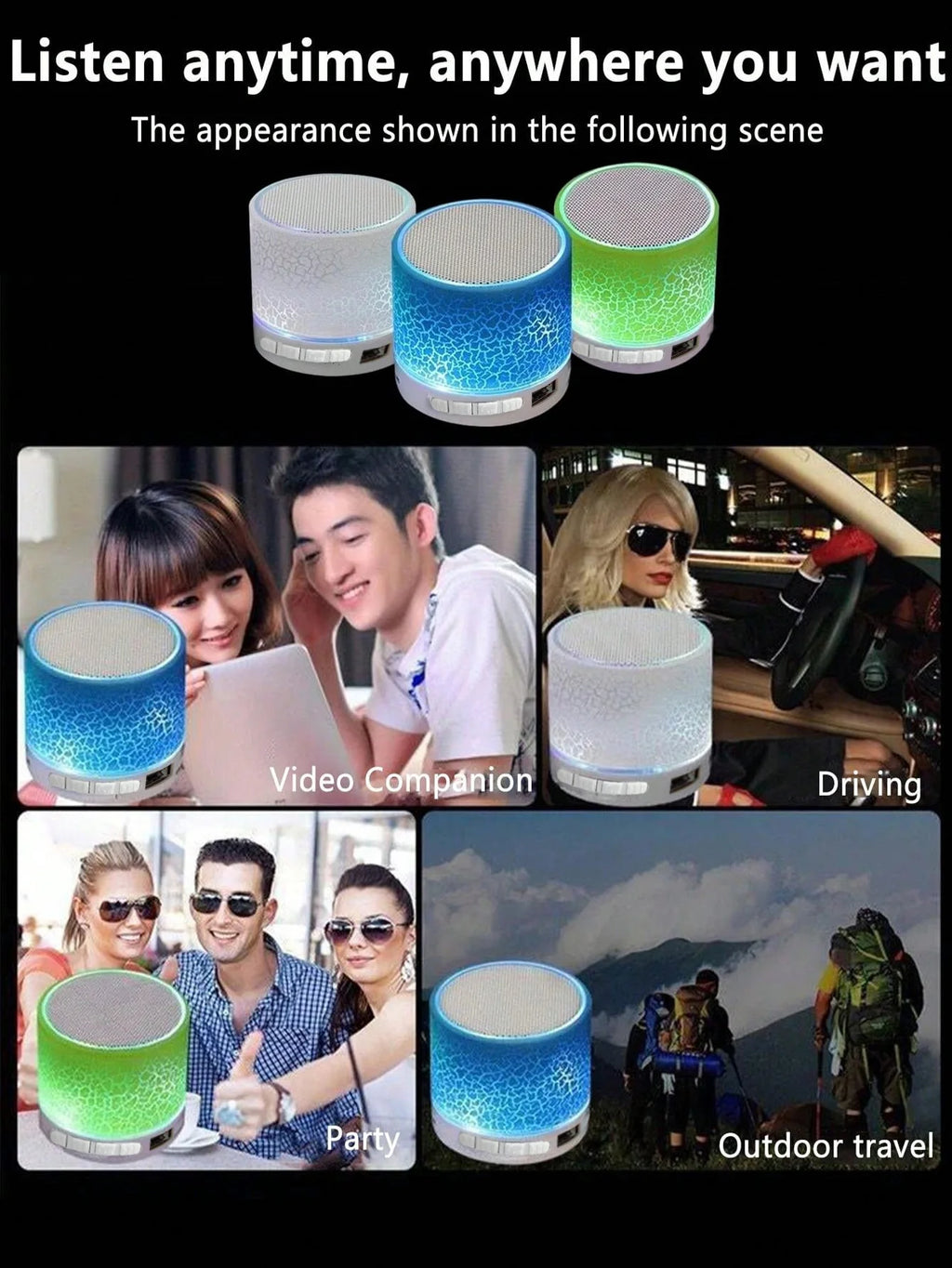 Wireless Mini Speaker, Subwoofer, Dazzle Crackle 7 Colour Light Wireless Mini Speaker, Portable Small Speaker
