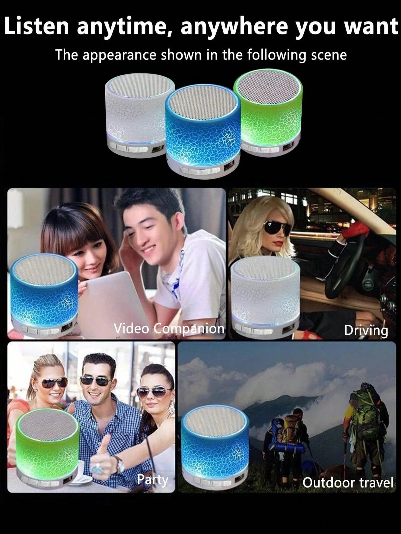 Wireless Mini Speaker, Subwoofer, Dazzle Crackle 7 Colour Light Wireless Mini Speaker, Portable Small Speaker