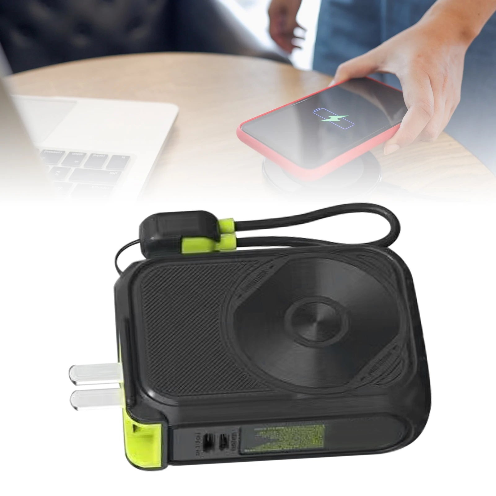 Magnetic Power Bank 15W PD Fast Charging Multiple Ports Wireless Phone Charger with AC Plug Built in 10000mAh Battery Black