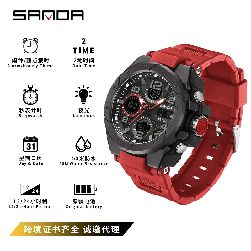 SANDA couple watch men's and women's waterproof multi-functional outdoor sports electronic watch