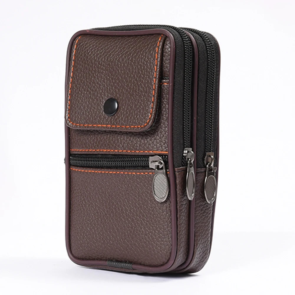 Men Cowhide Leather Fanny Waist Bag Quality Classic Texture Designer Business Male Phone Bags Solid Mobile Phone Belt Bum Pouch