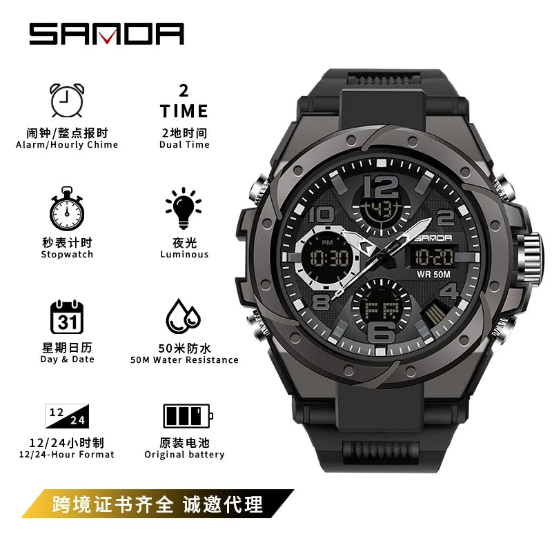 SANDA couple watch men's and women's waterproof multi-functional outdoor sports electronic watch