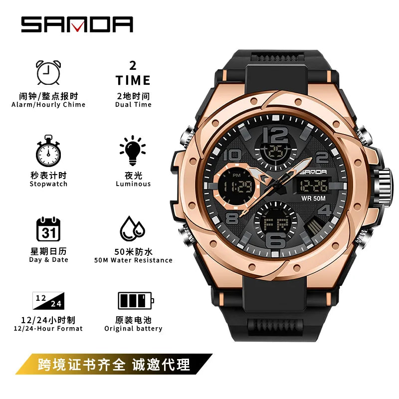 SANDA couple watch men's and women's waterproof multi-functional outdoor sports electronic watch