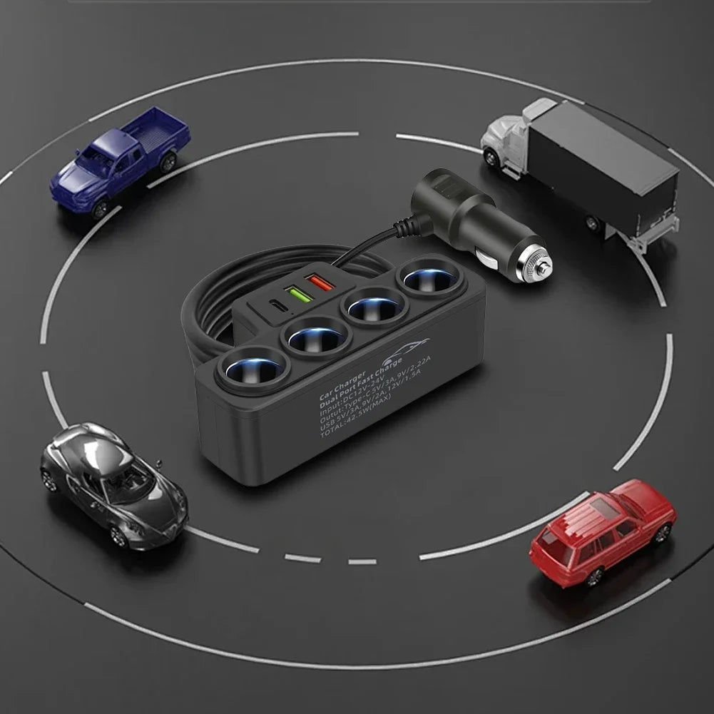 Car Cigarette Lighter Splitter 3 USB Socket QC3.0 PD 3.1A 120W 4-Socket 3 USB Ports Fast Charger Plug USB Phone Charger Adapter