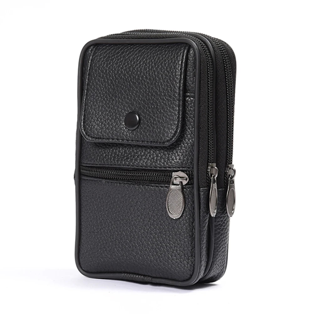 Men Cowhide Leather Fanny Waist Bag Quality Classic Texture Designer Business Male Phone Bags Solid Mobile Phone Belt Bum Pouch