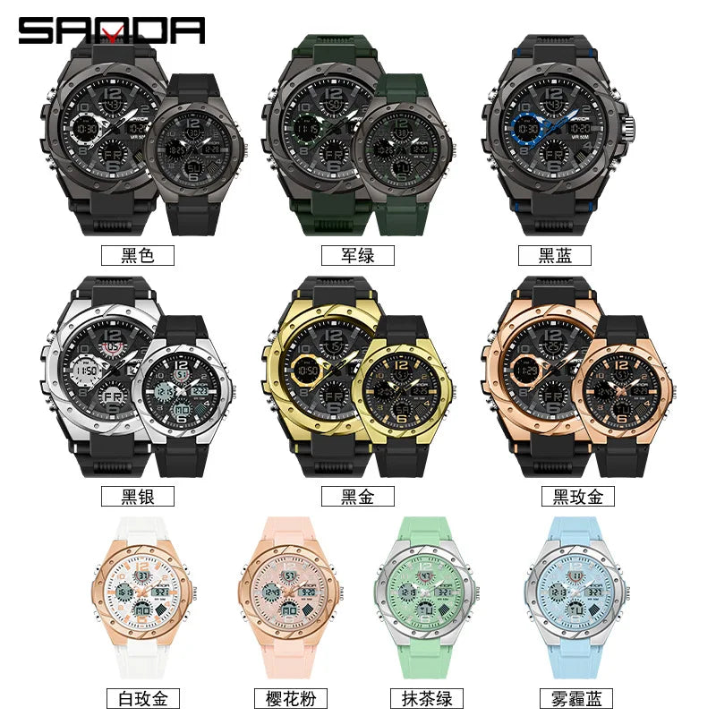 SANDA couple watch men's and women's waterproof multi-functional outdoor sports electronic watch