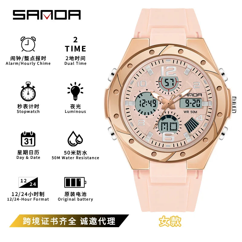 SANDA couple watch men's and women's waterproof multi-functional outdoor sports electronic watch